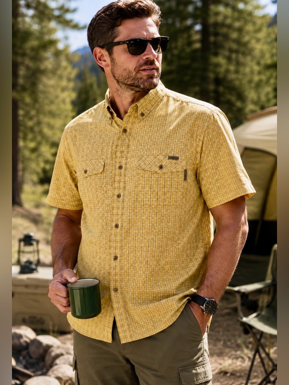 Wolverine Men’s XL Yellow Plaid Performance Outdoor Hiking Workwear Gorpcore